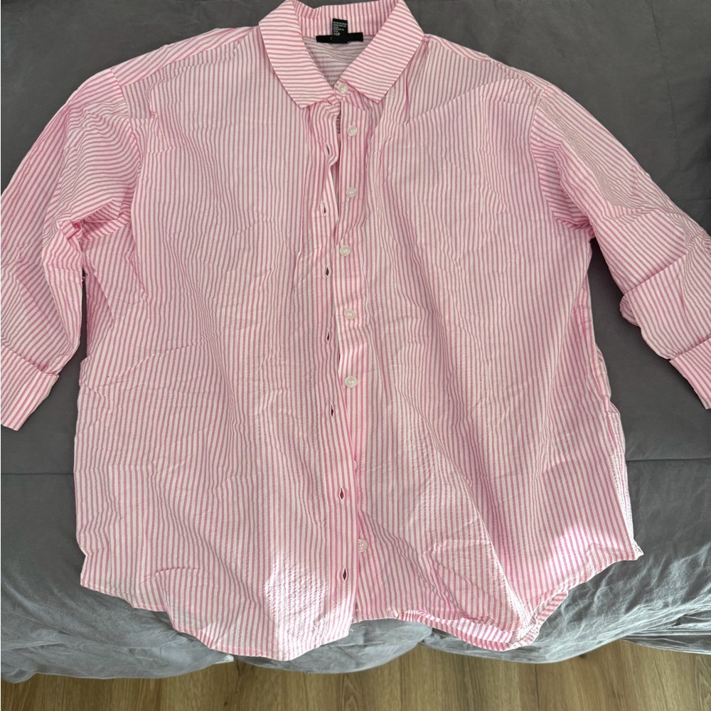 Pink striped button down shirt